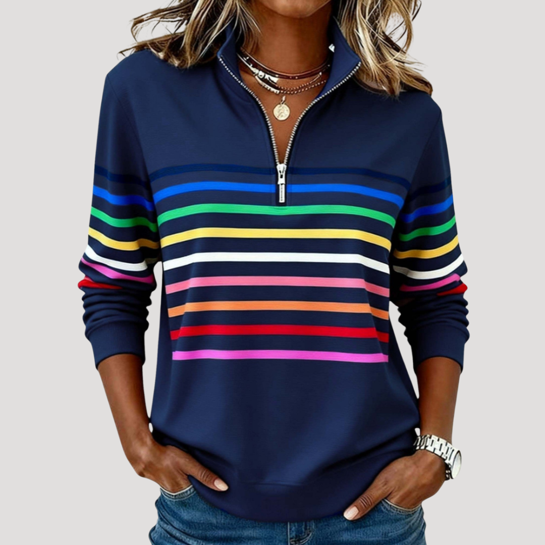 Pull Femme Décontracté à Col Montant et Rayures