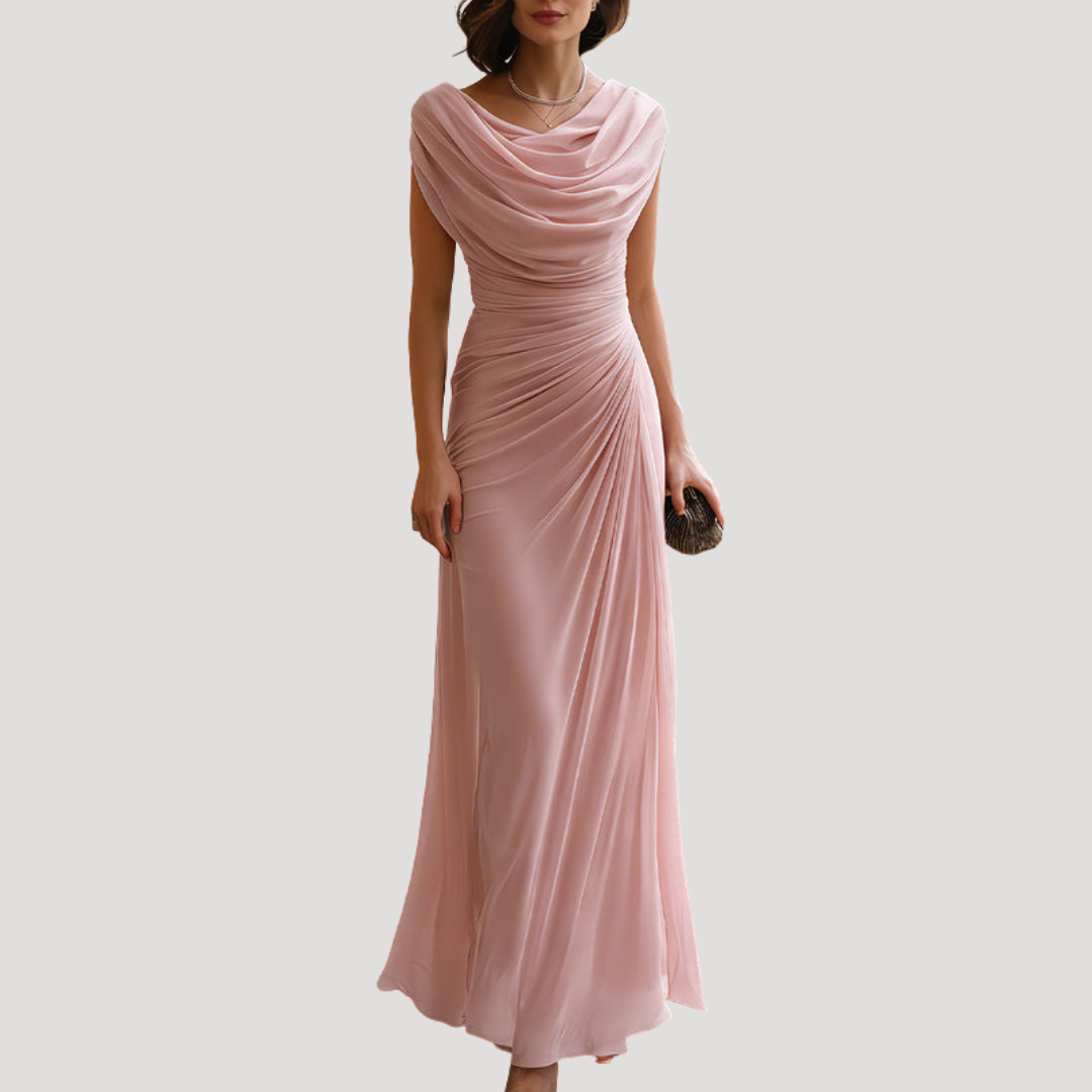 Robe Longue Drapée Col Bénitier Élégante