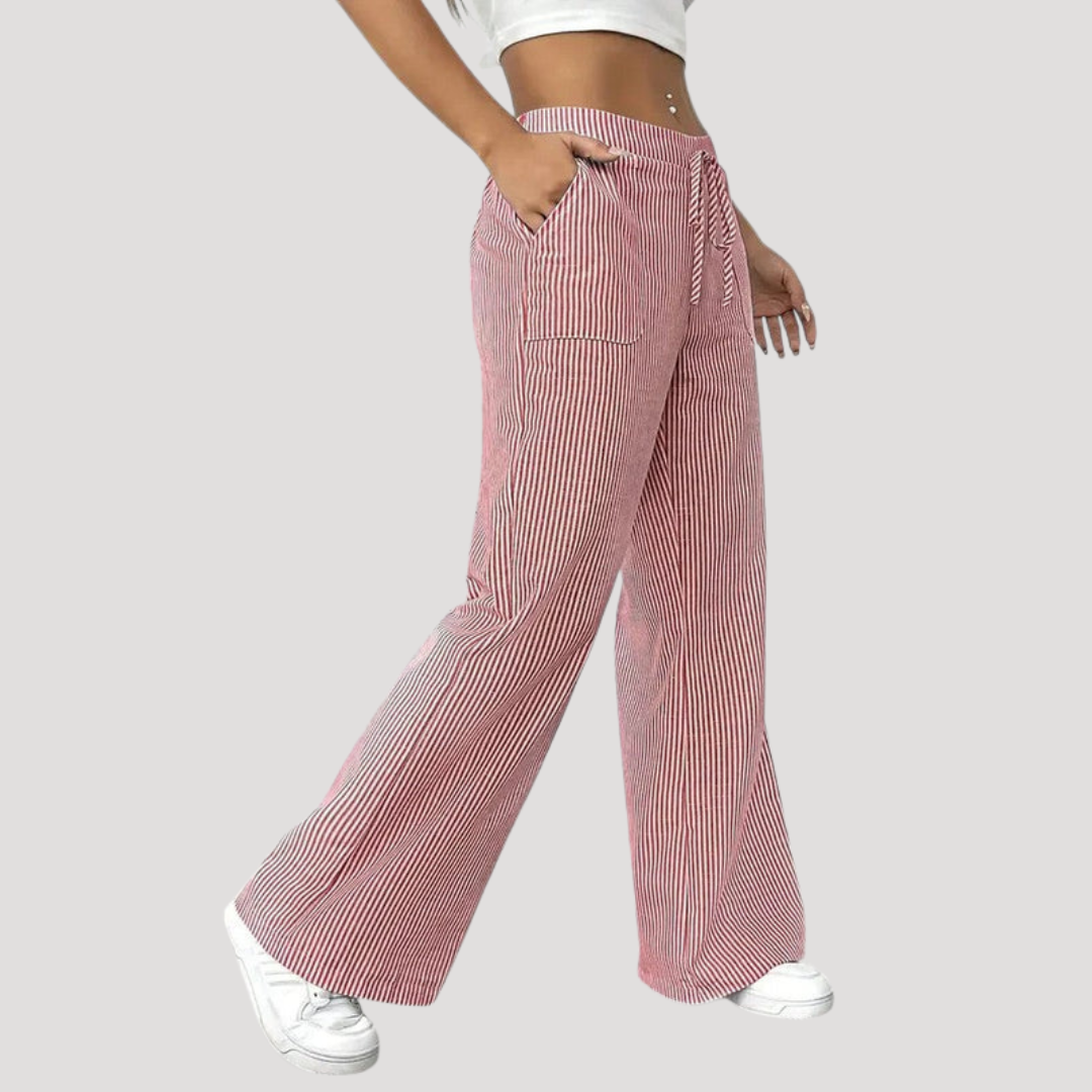Pantalon Femme Décontracté Jambes Larges Rayées