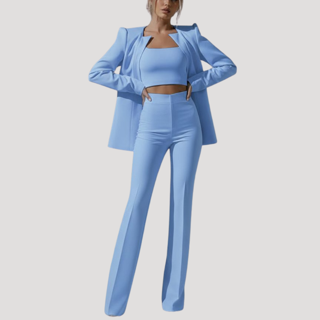Tailleur Femme à Blazer Ajusté et Pantalon Large