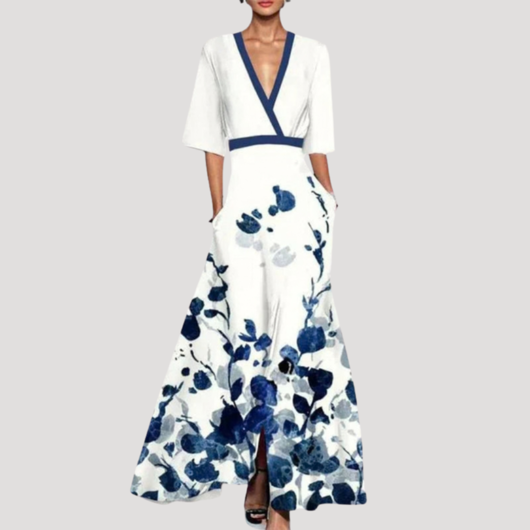 Robe longue fleurie portefeuille élégante