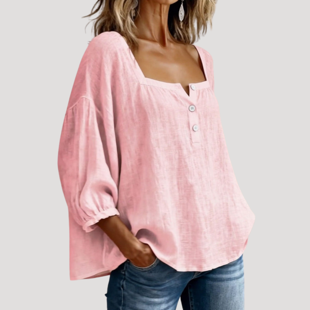 Blouse Femme Col Carré Boutonnée Décontractée