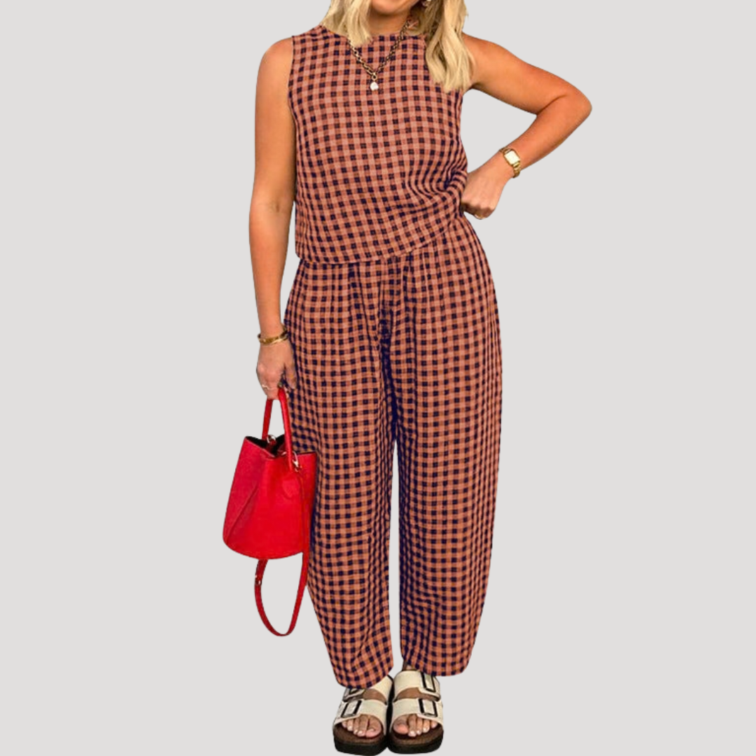 Ensemble Femme Vichy Pantalon Décontracté
