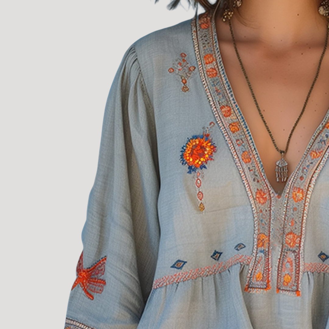 Blouse bohème brodée et fluide à manches longues