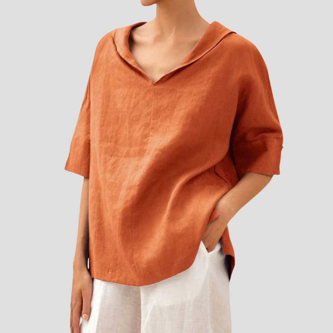Blouse ample et fluide en lin à manches courtes