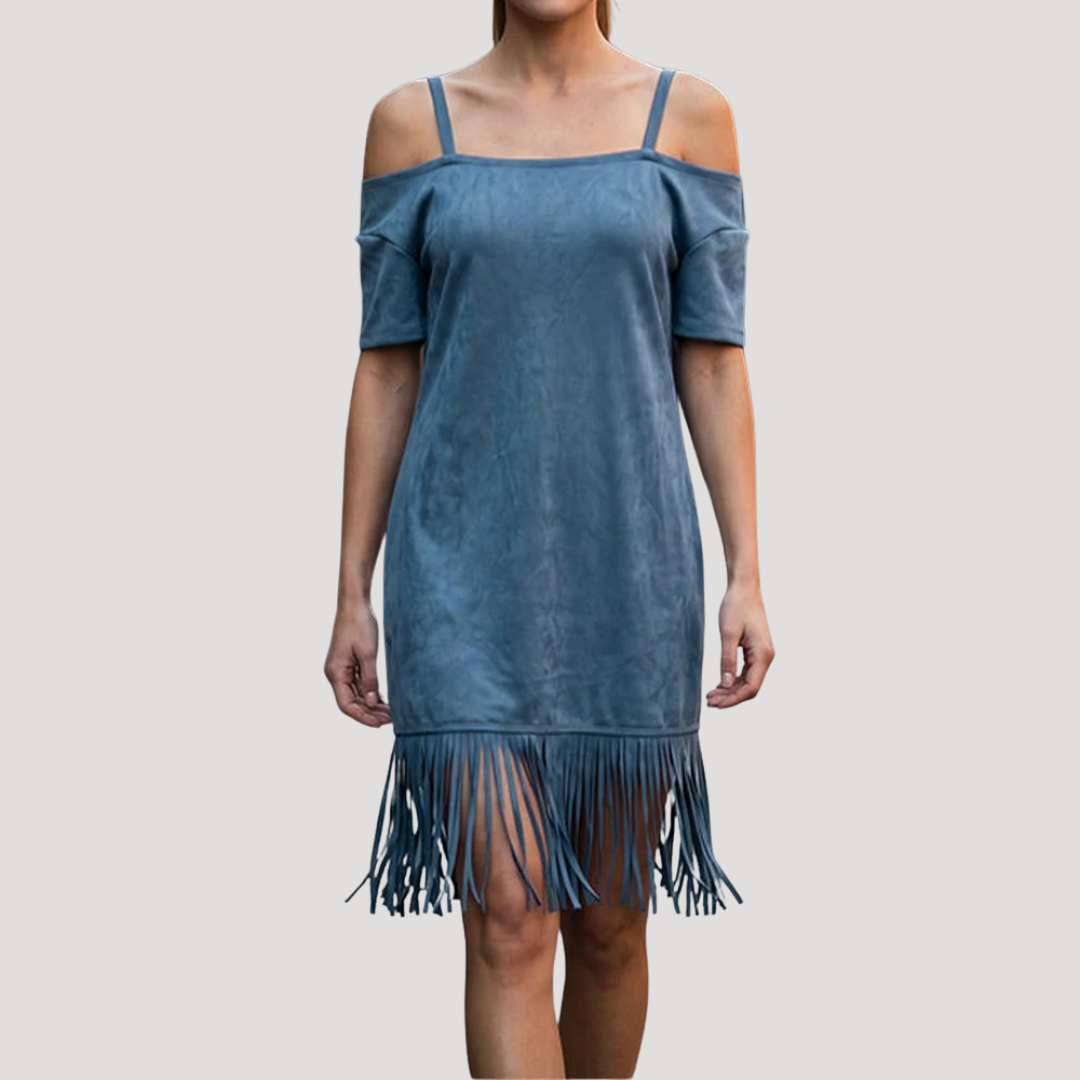 Robe Courte Épaules Dénudées à Franges Femme