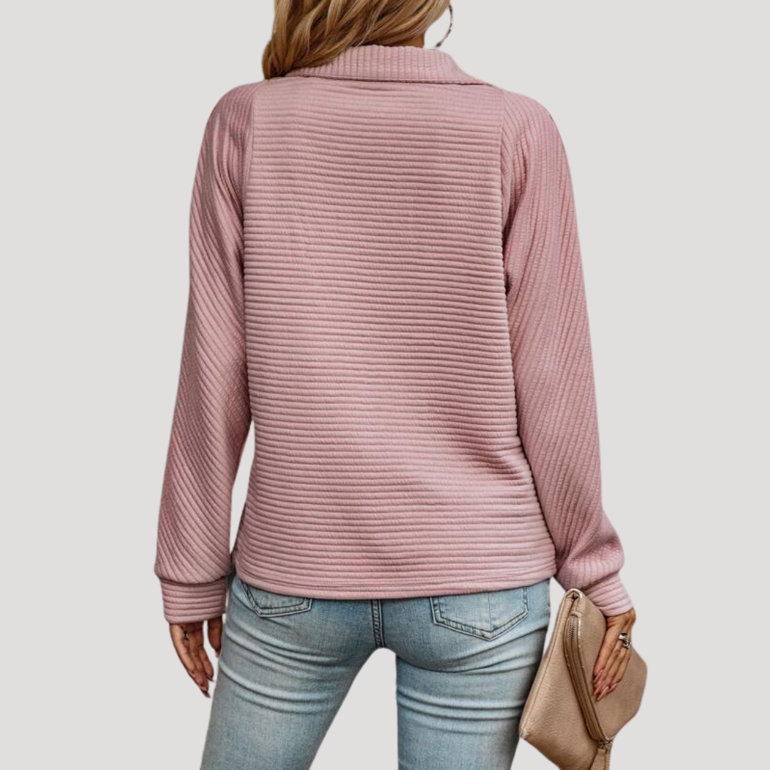 Pull Femme Côtelé Col Montant
