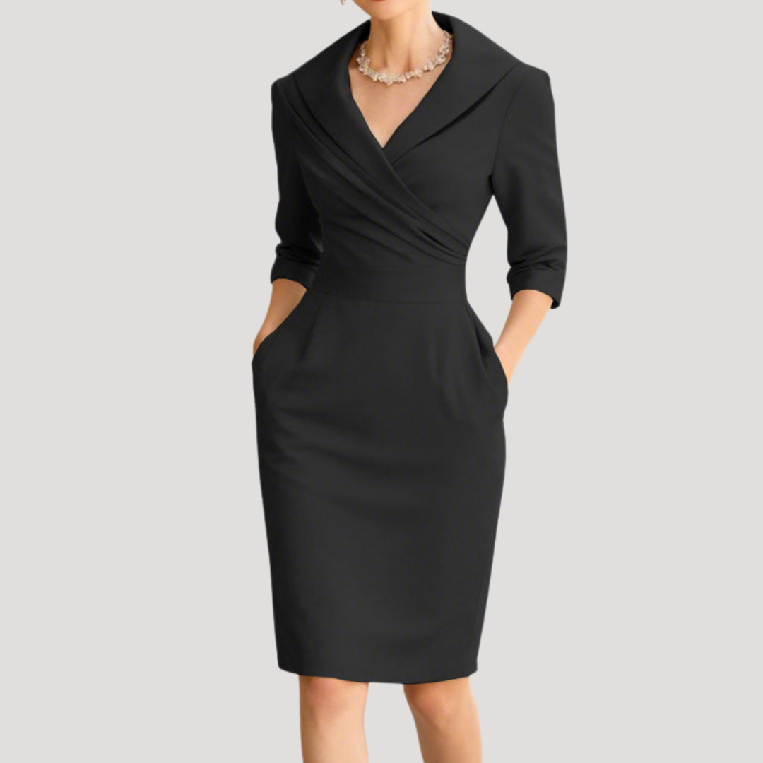 Robe Femme Élégante Portefeuille à Col V et Longueur Genou