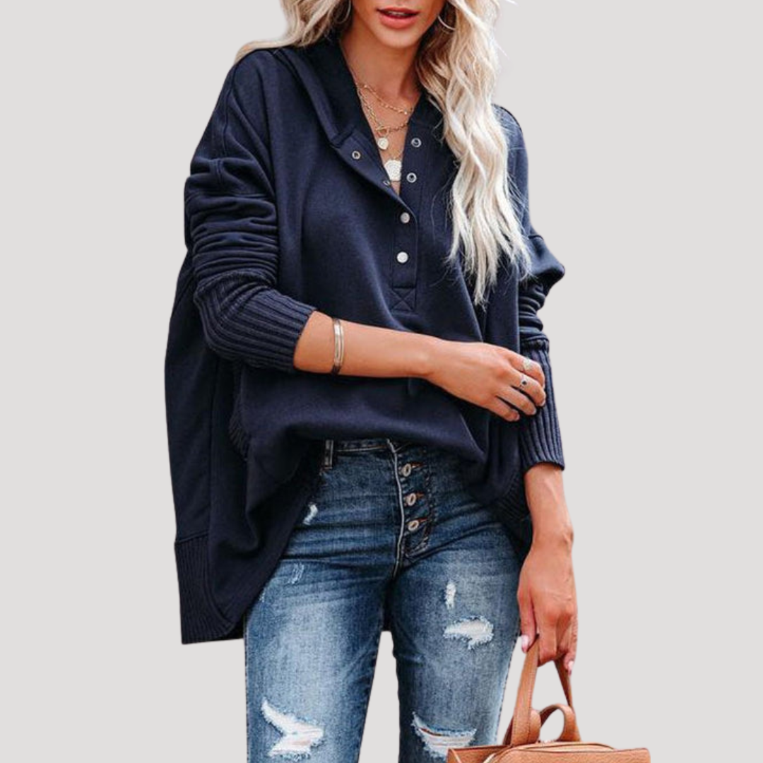 Sweat à Capuche Femme Oversize à Patte Pressionnée
