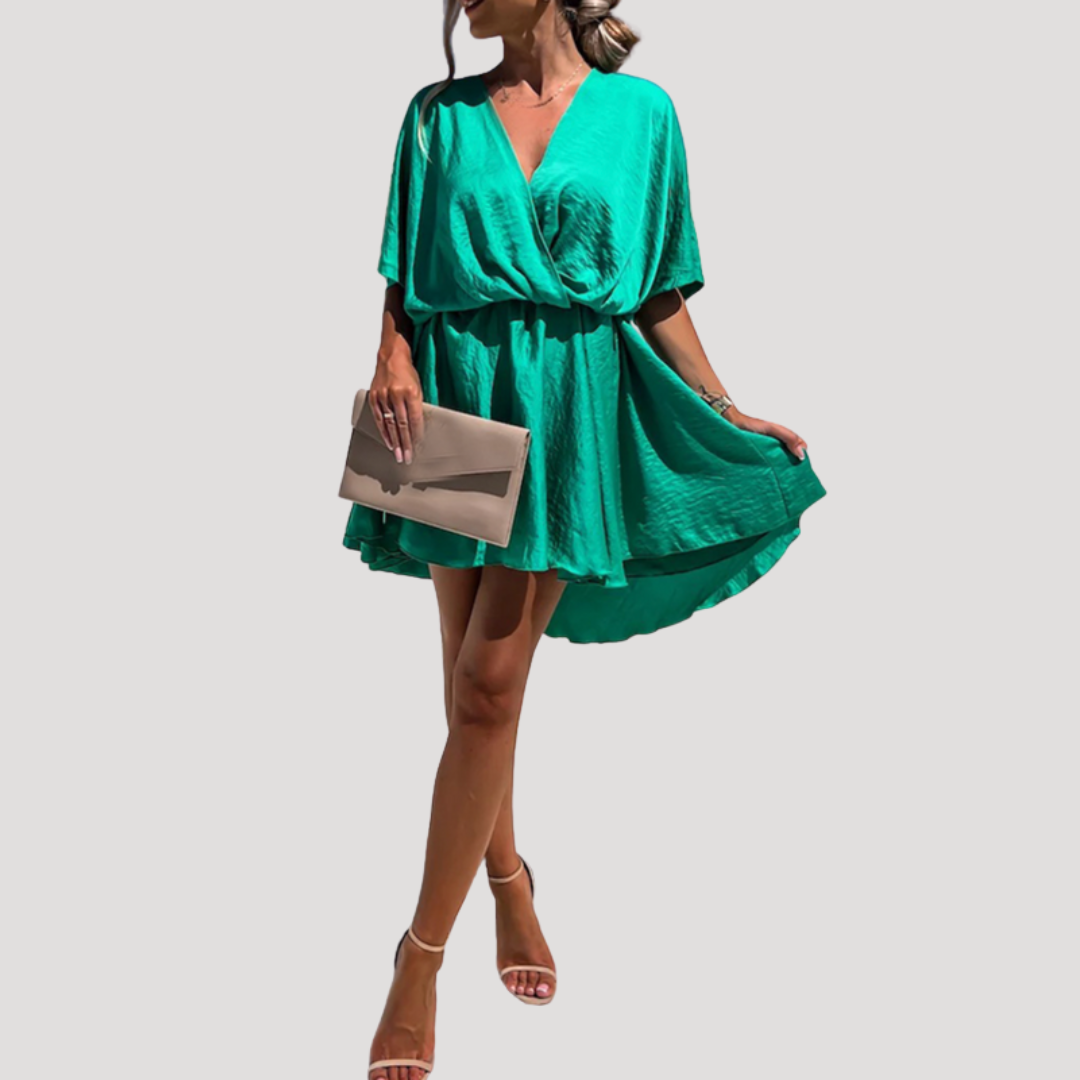 Robe courte col V croisé fluide chic de soirée