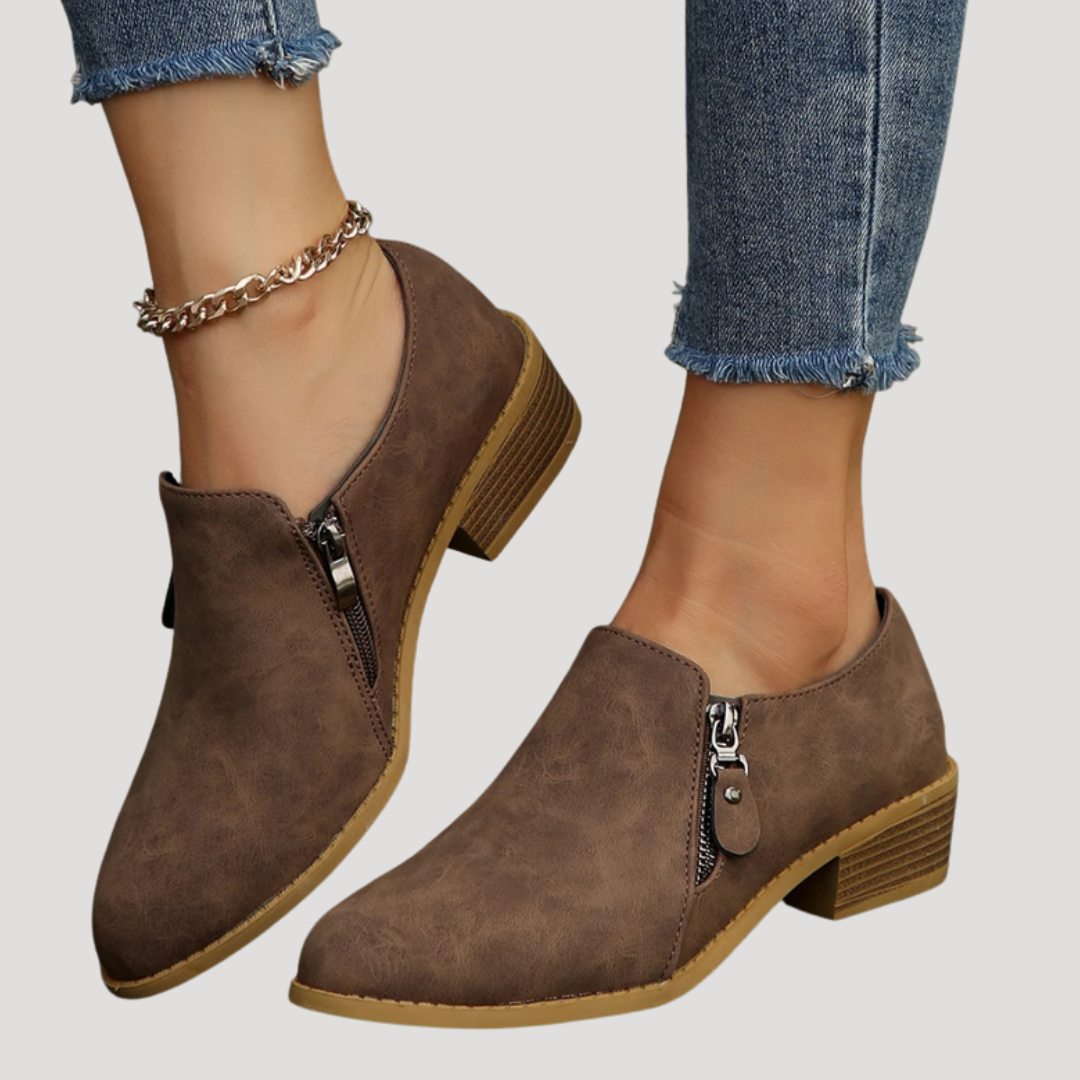 Bottines Femme à Talon Bas et Détails Zippés