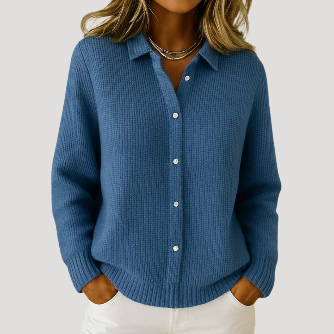 Pull Femme Décontracté Col Chemise Manches Longues