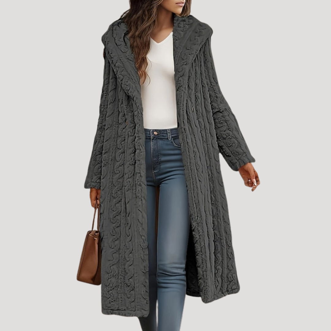Manteau femme long texturé à capuche