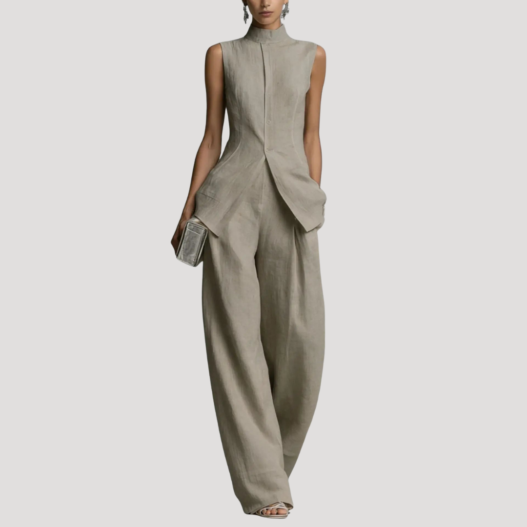 Tailleur Femme Chic Gilet Long et Pantalon Large