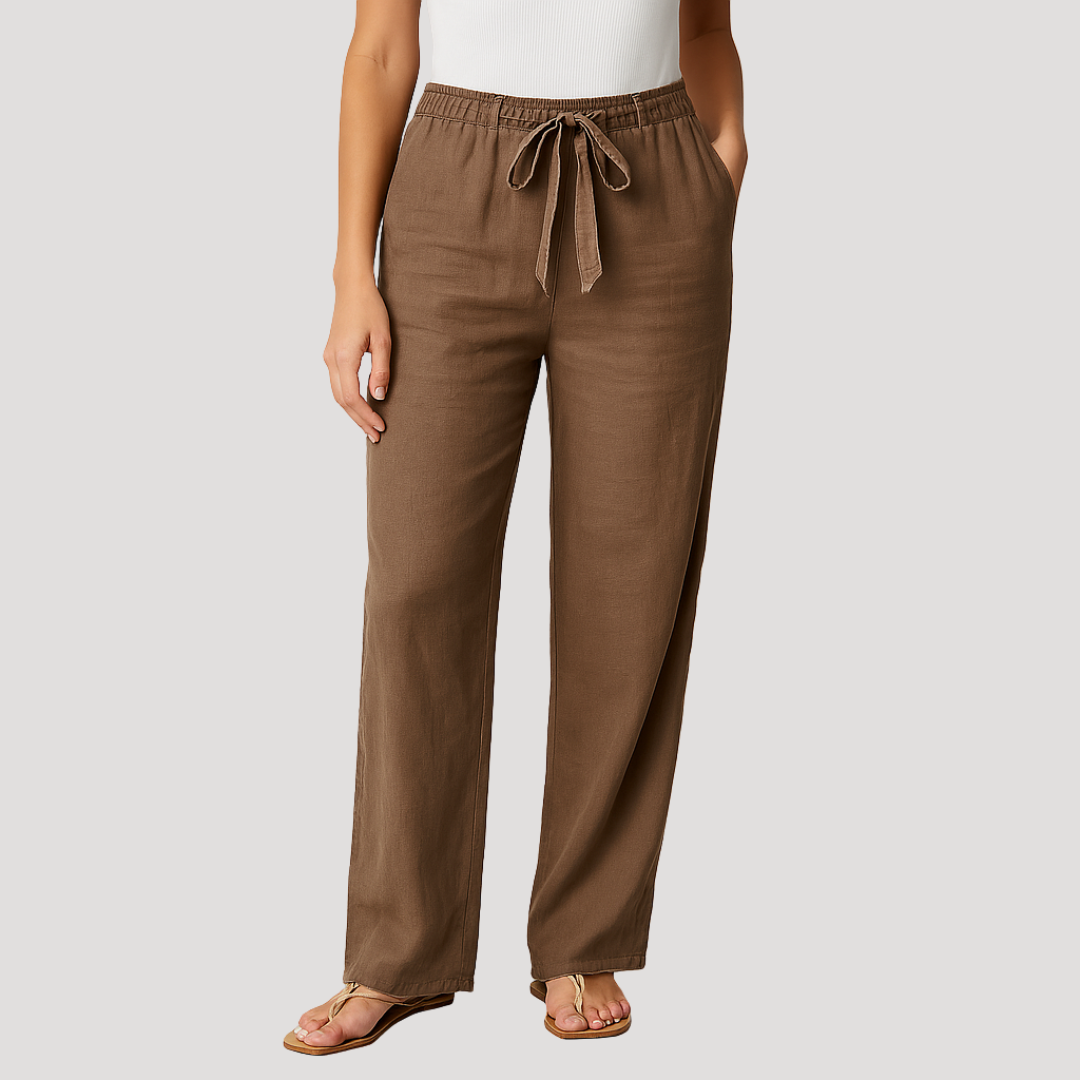Pantalon en lin léger et respirant femme taille élastique