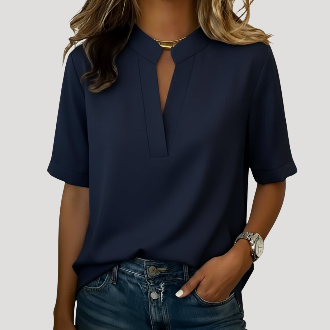 Blouse Femme Chic Col V Manches Courtes
