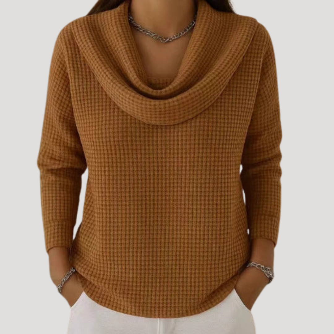 Pull Femme Manches Longues Col Drapé Confortable