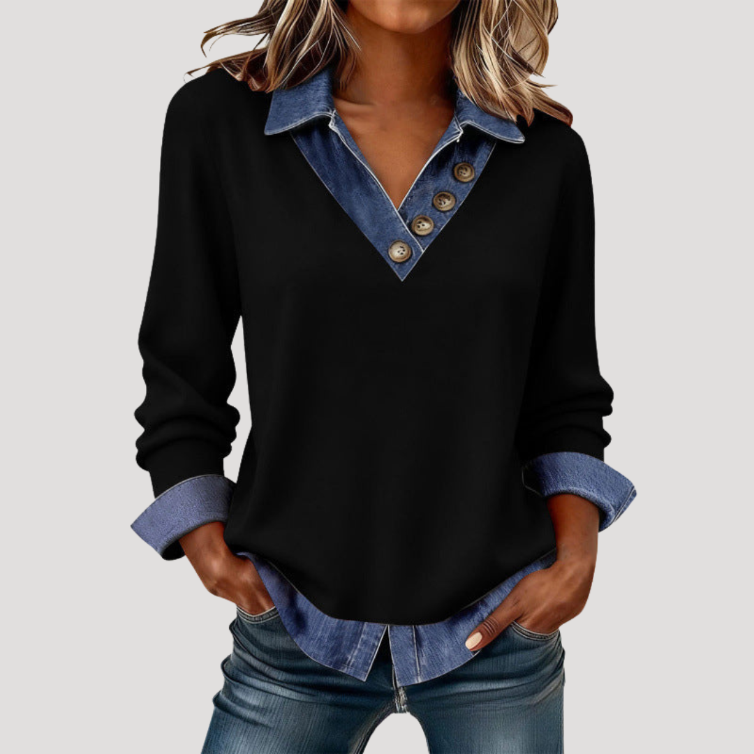 Blouse femme col V manches longues