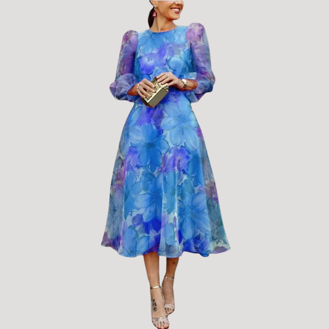 Robe Midi Femme Fleurie Manches Longues Élégante