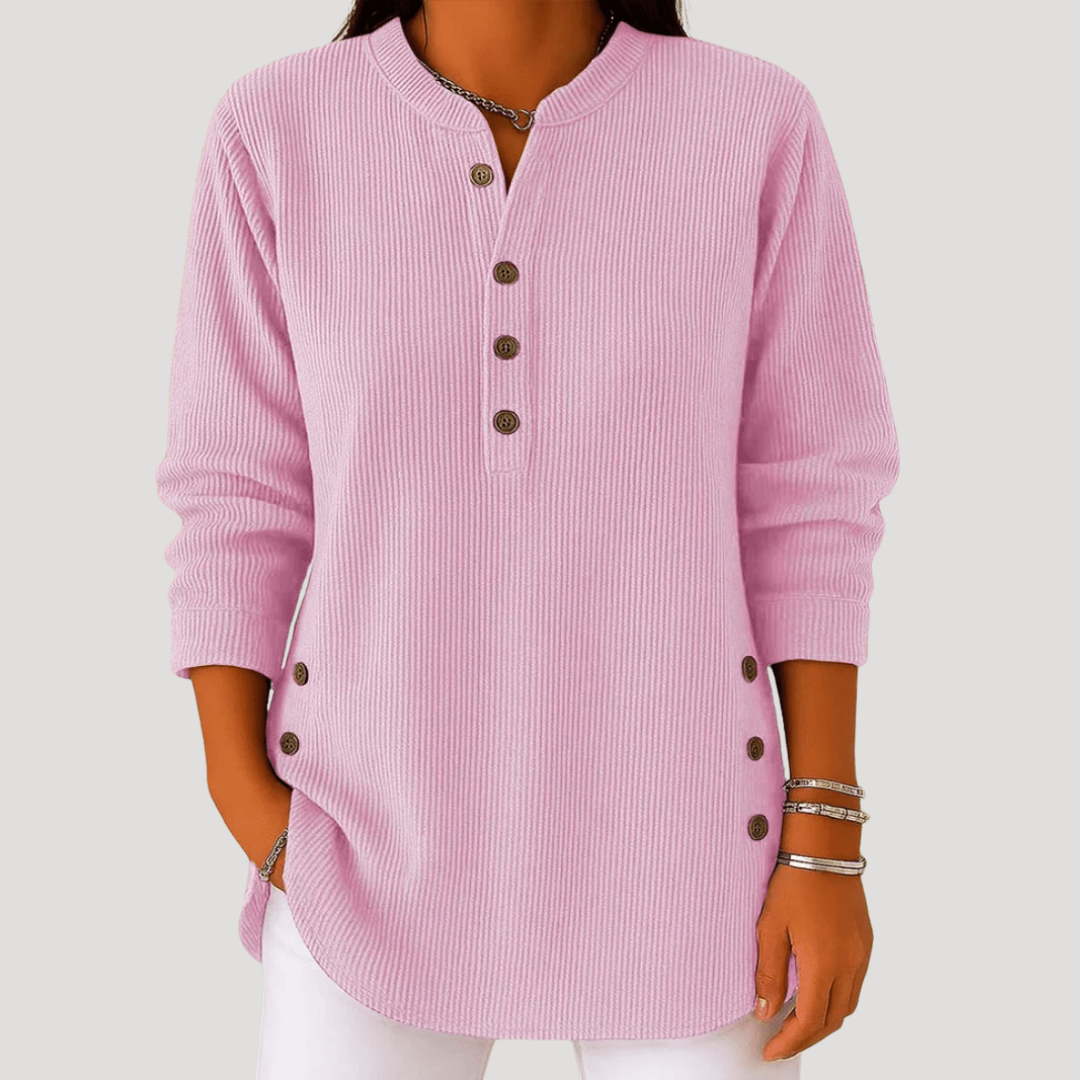 Blouse femme côtelée manches longues à boutons