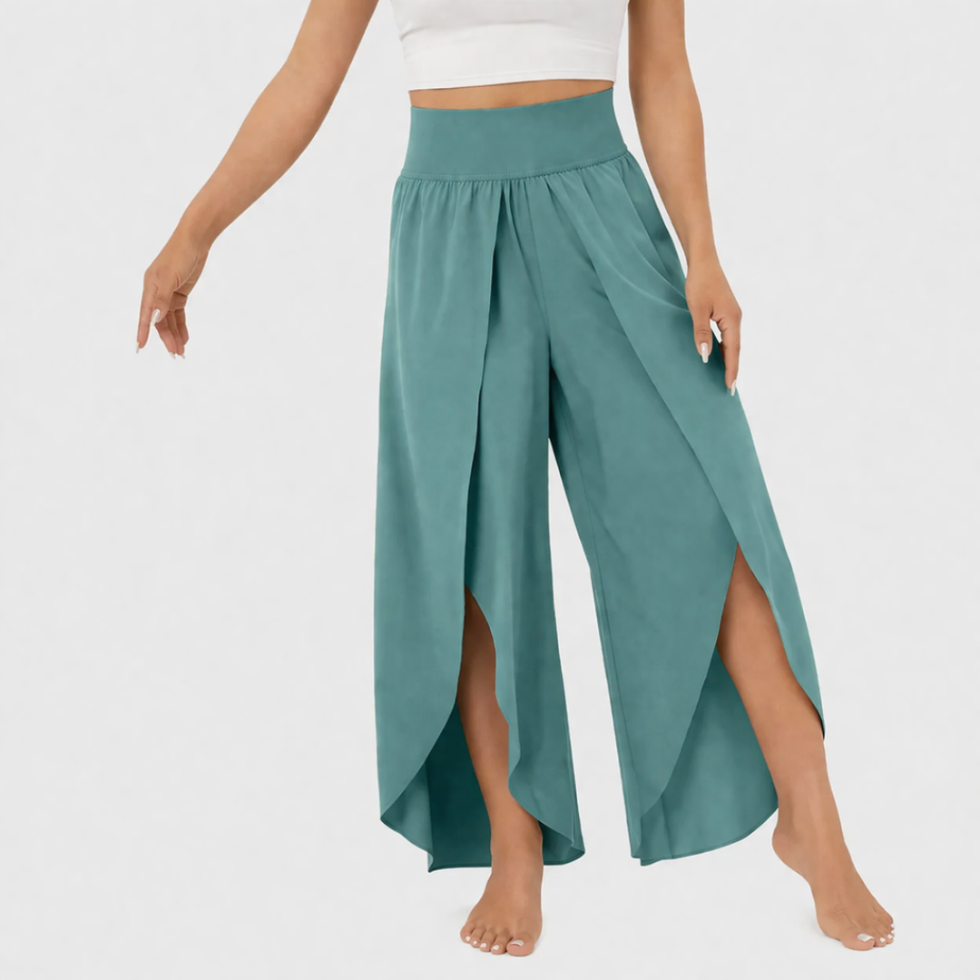 Pantalon fluide femme style jupe-culotte fendue
