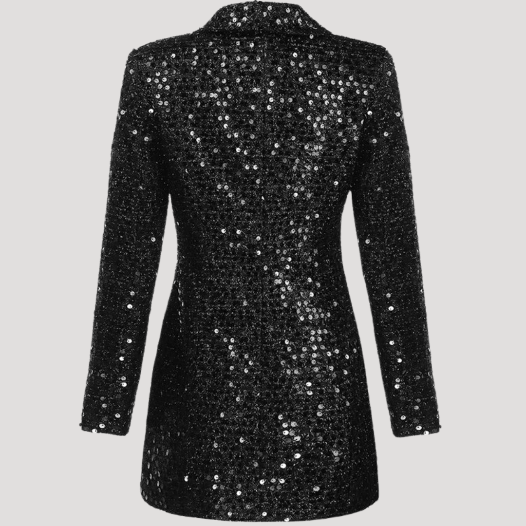 Blazer Femme à Paillettes et Double Boutonnage