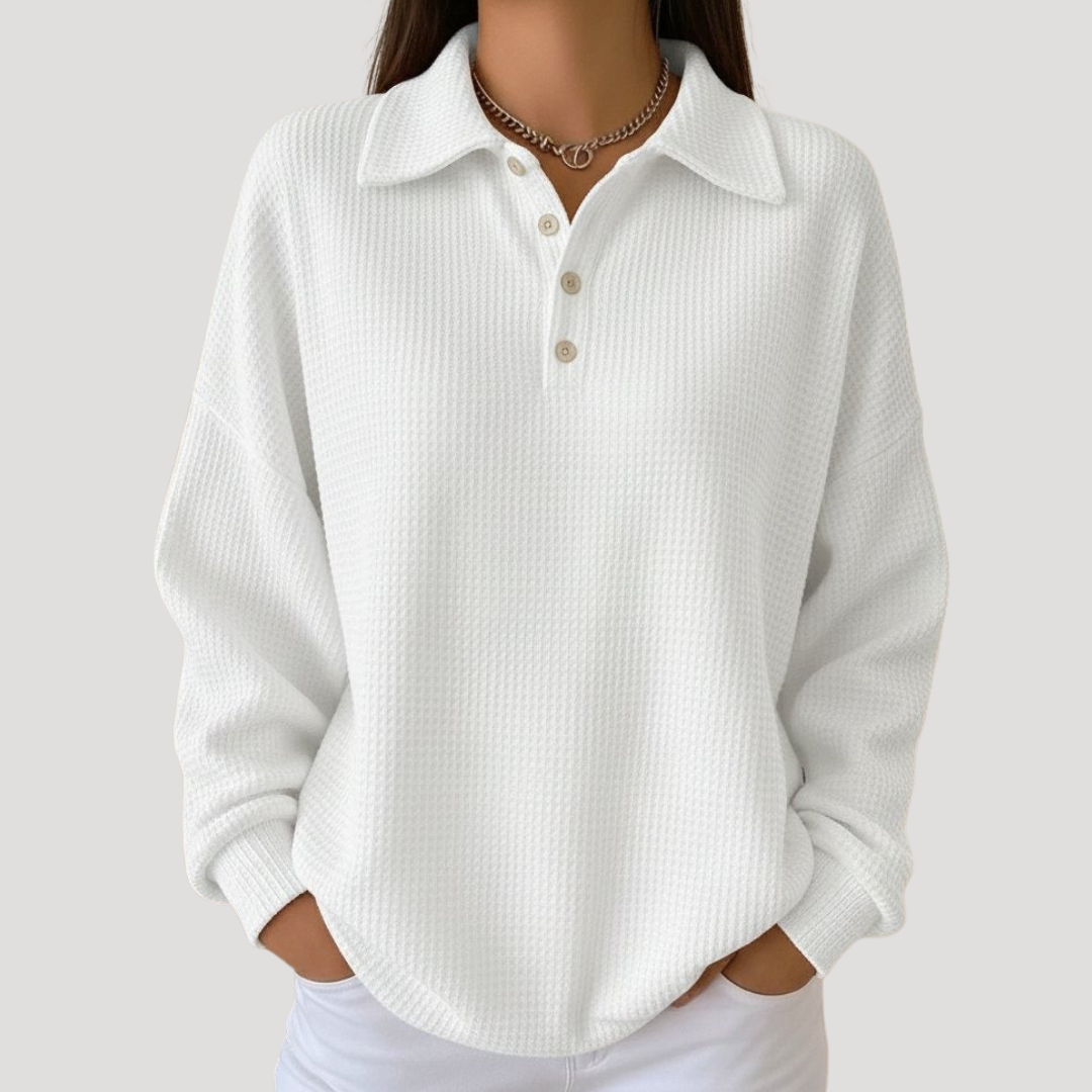 Pull Femme Col Polo Maille Gaufrée Décontracté