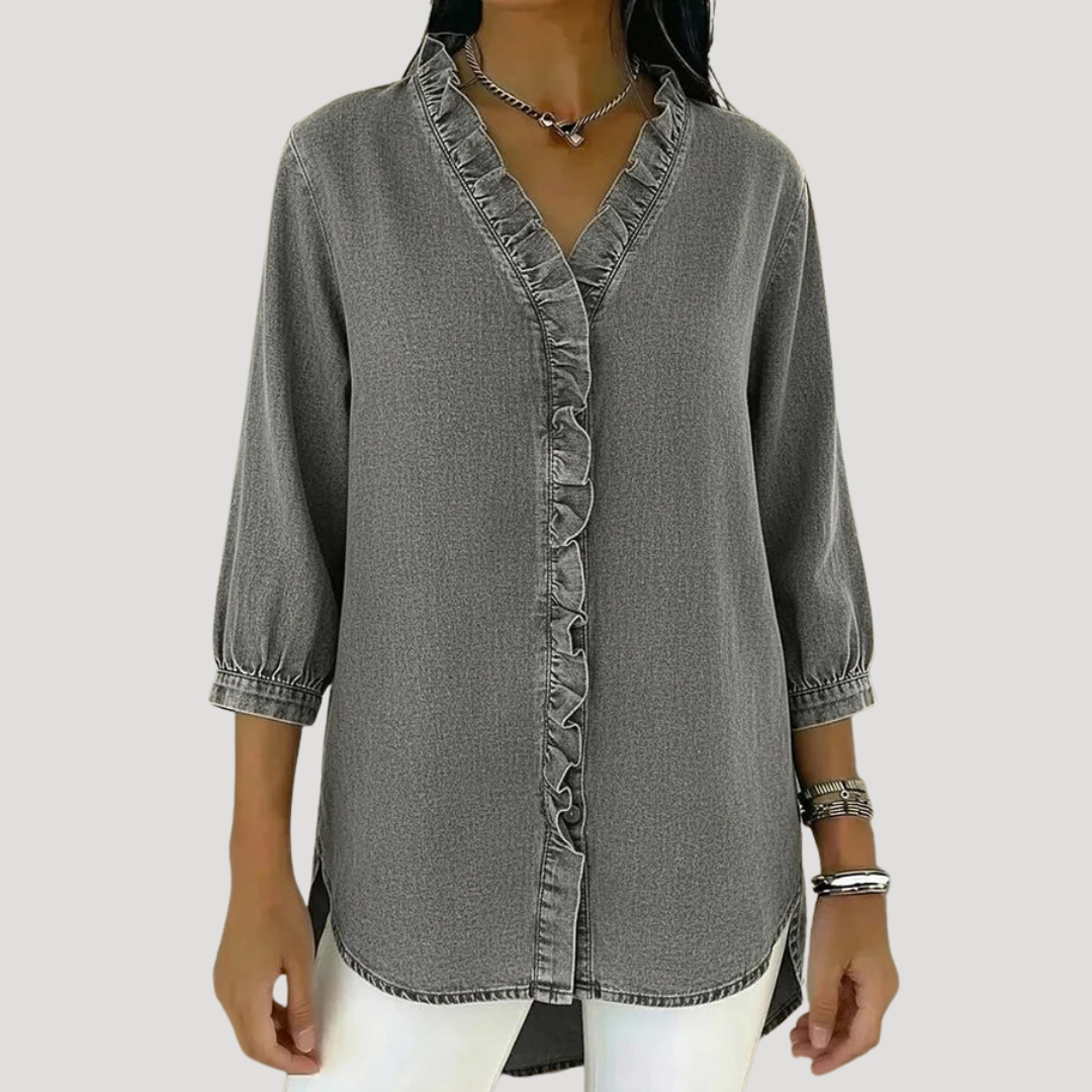 Blouse Femme en Jean à Volants