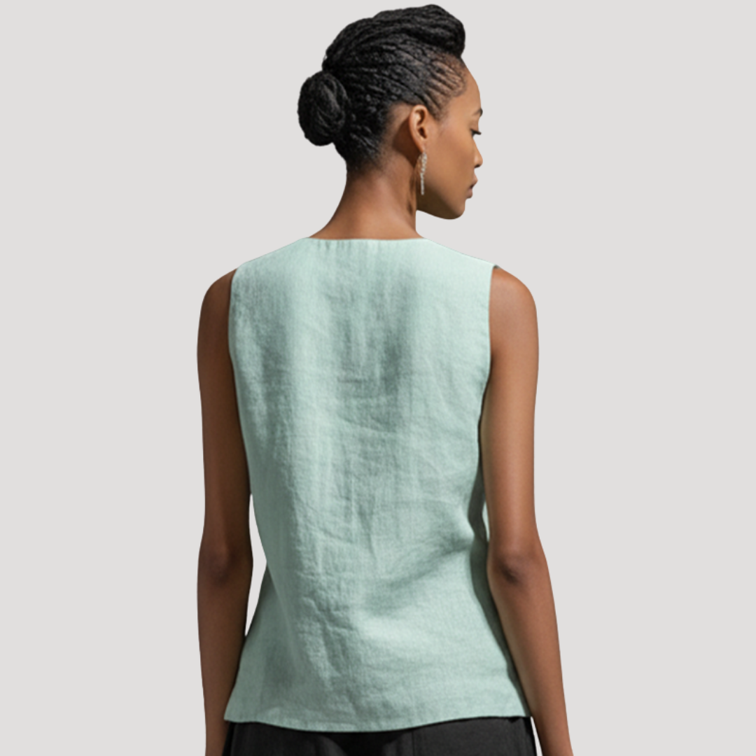 Blouse Femme Col V Sans Manches Élégante