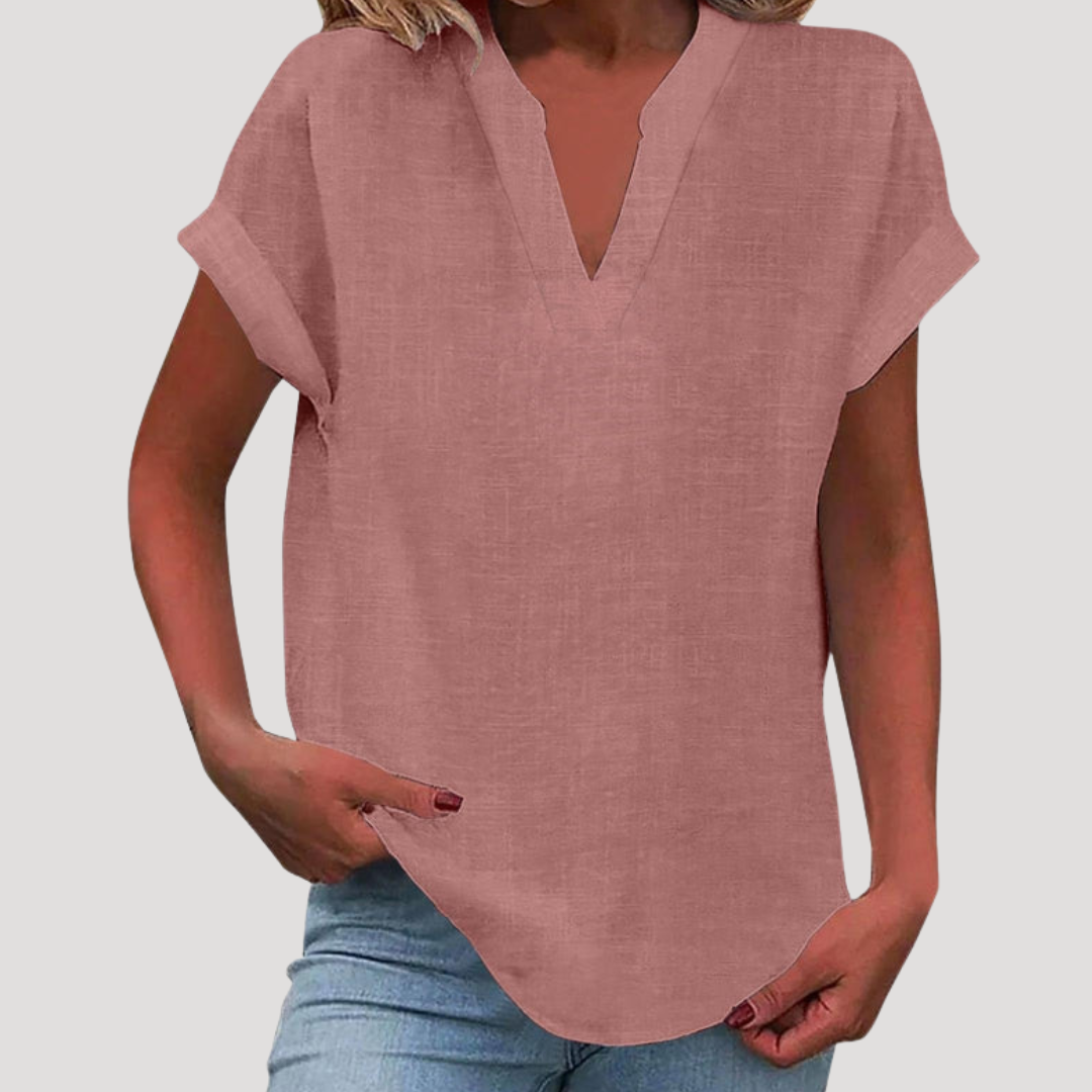 Blouse Femme Col V Manches Courtes Décontractée
