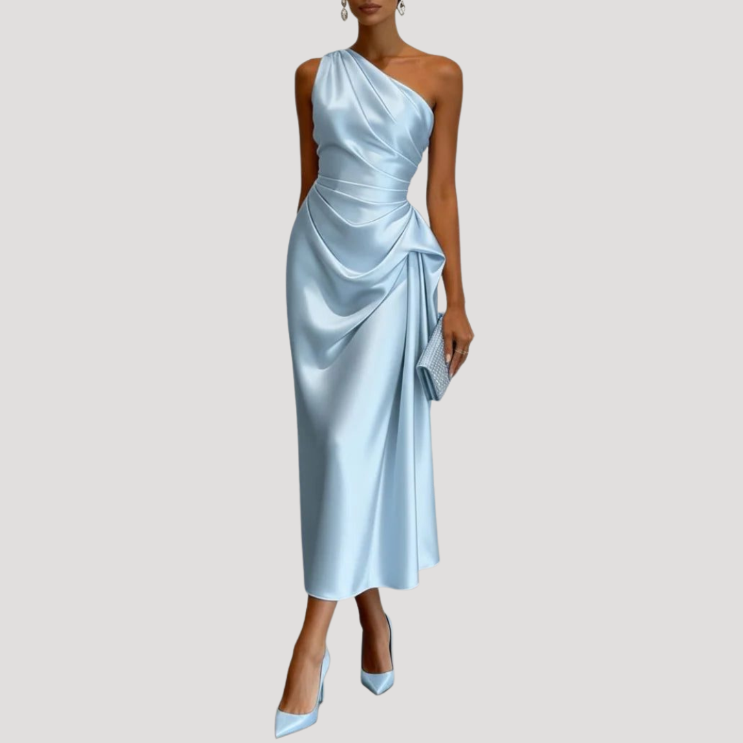 Robe Midi Satinée Une Épaule Femme