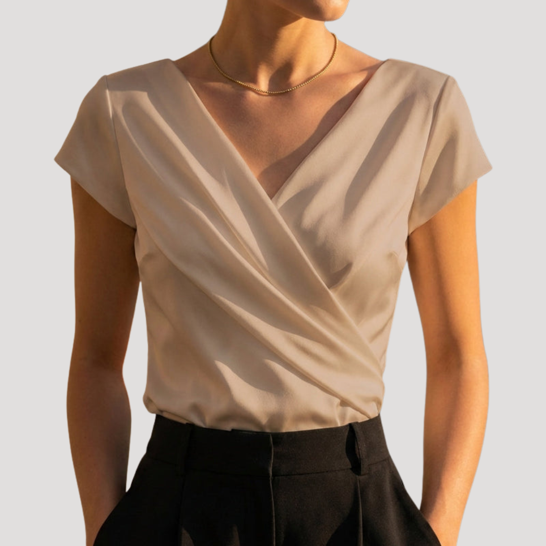 Blouse fluide et élégante à col V drapé manches courtes