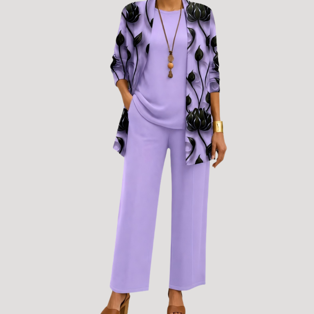Ensemble Femme Élégant avec Pantalon Large et Veste Imprimée