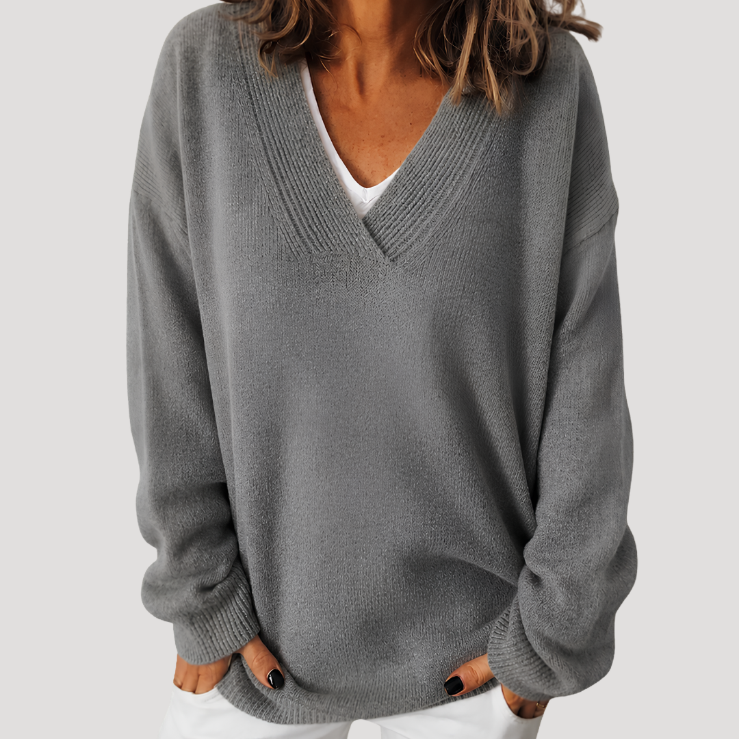 Pull femme col V profond manches longues