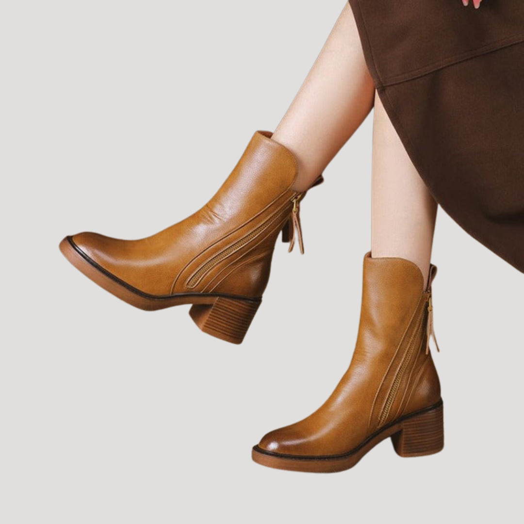 Bottines Femme à Talon Bloc Zip Latéral