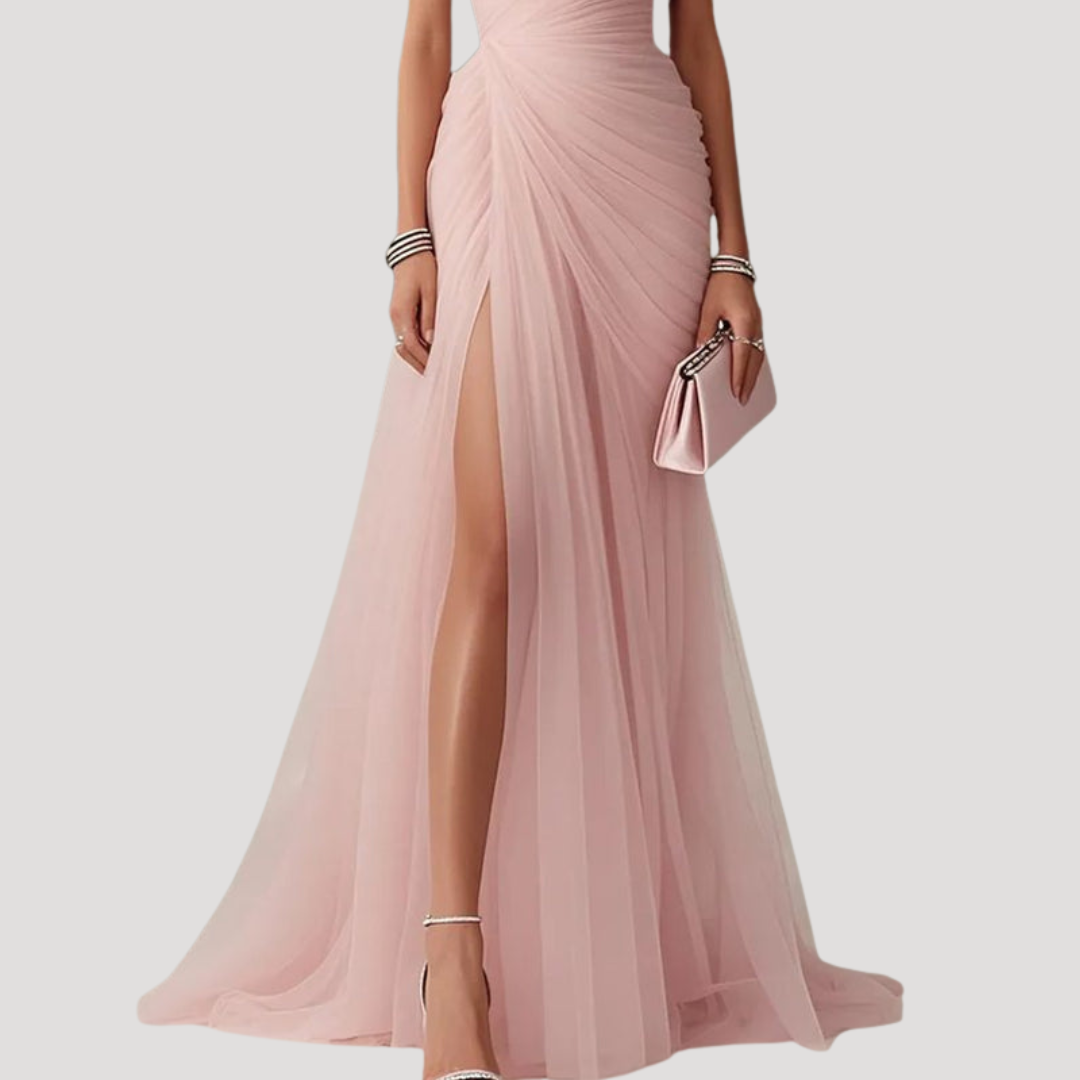 Robe Longue Plissée Une Épaule Femme