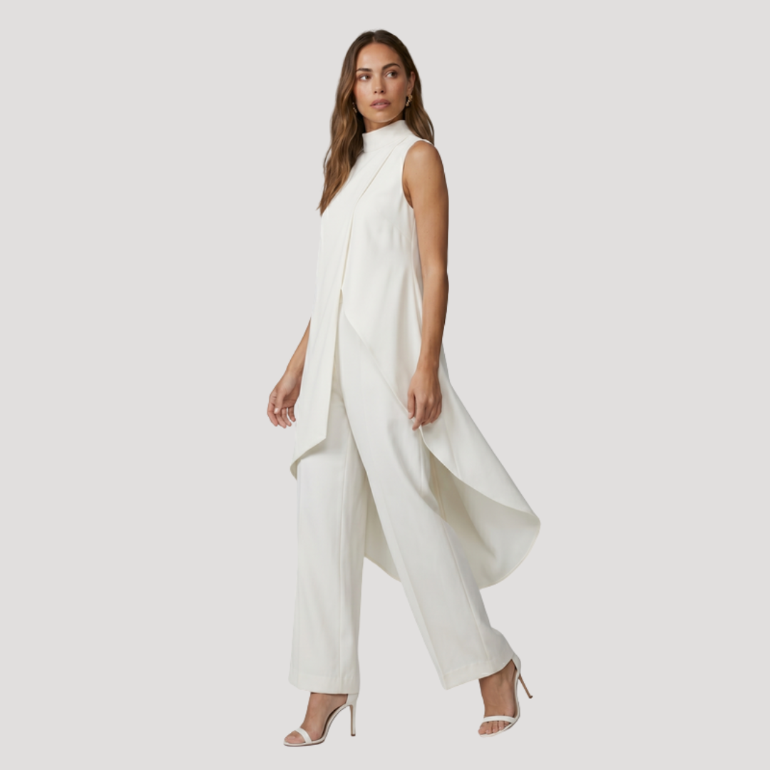 Ensemble Femme Élégant Haut Long Asymétrique et Pantalon Large