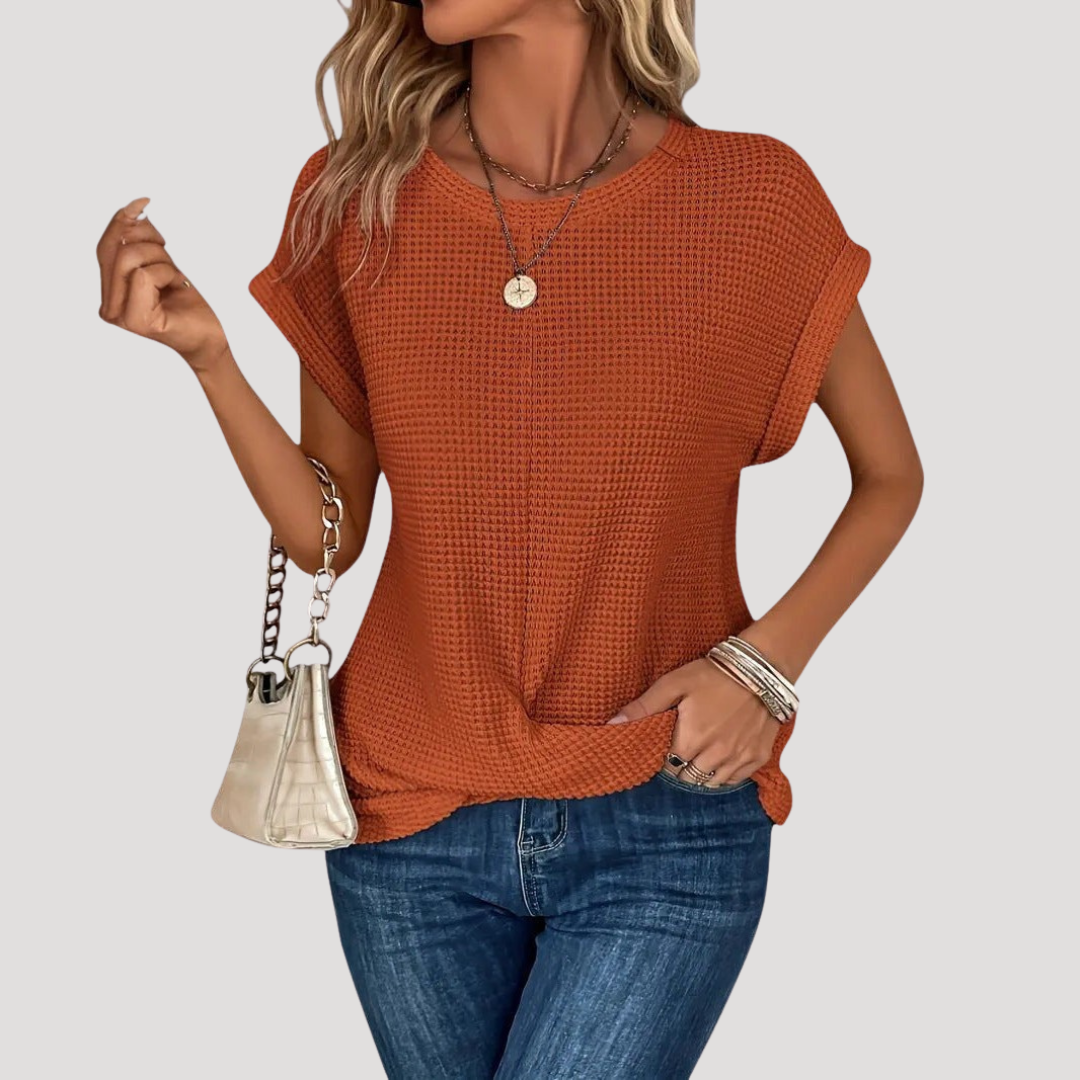 Blouse Femme Col Rond Manches Courtes Décontractée