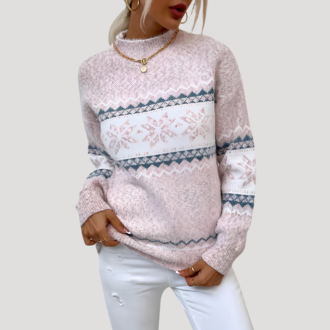 Pull femme col montant imprimé