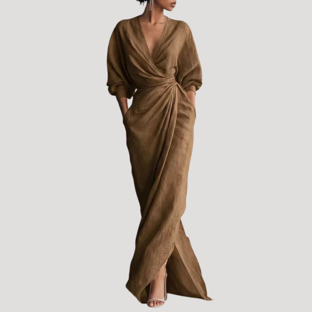 Robe Portefeuille Femme Drapée Longue Élégante