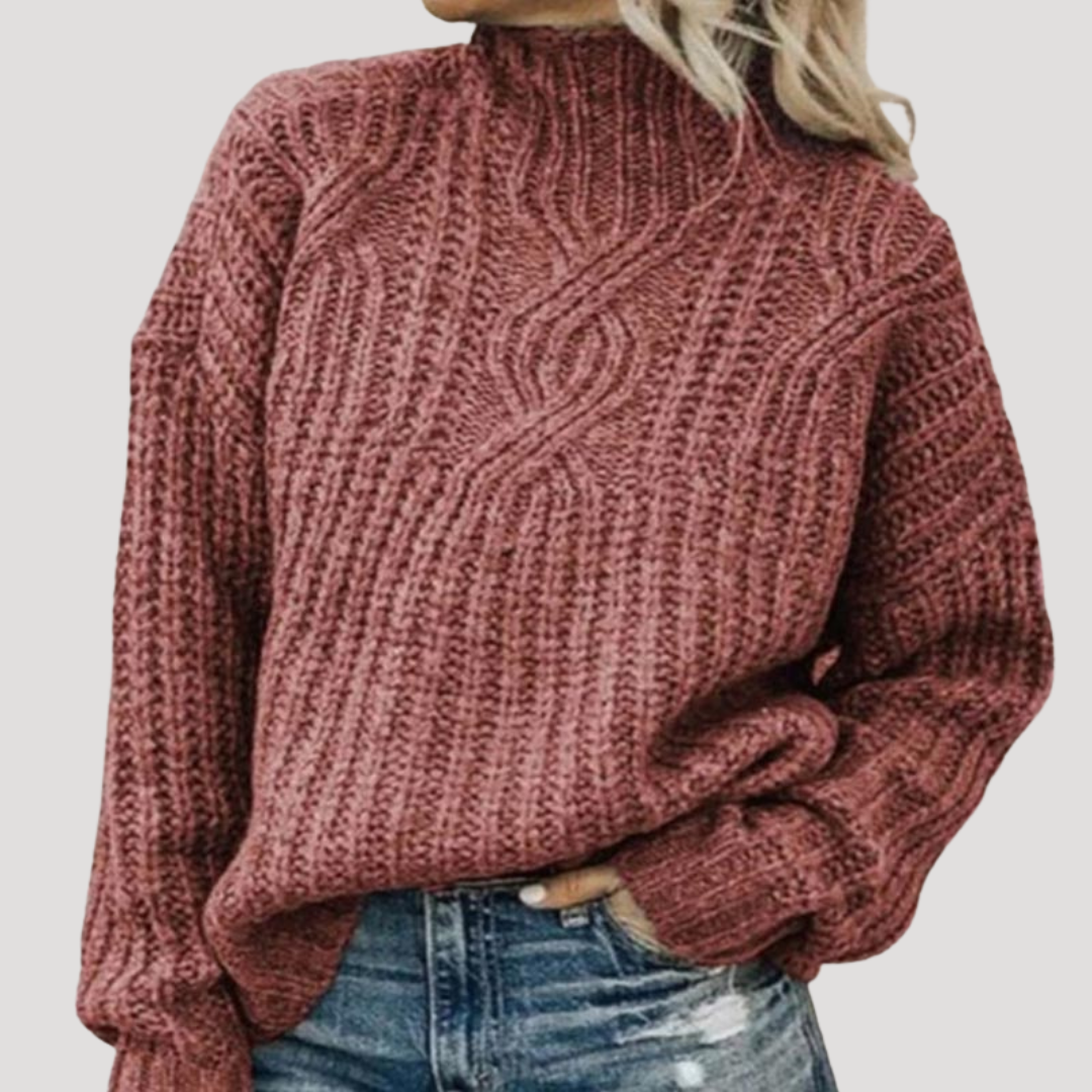 Pull Femme en Maille Torsadée Col Montant