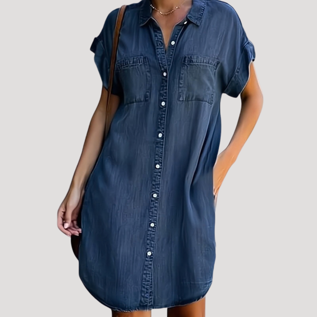 Robe chemise courte en jean boutonnée élégante
