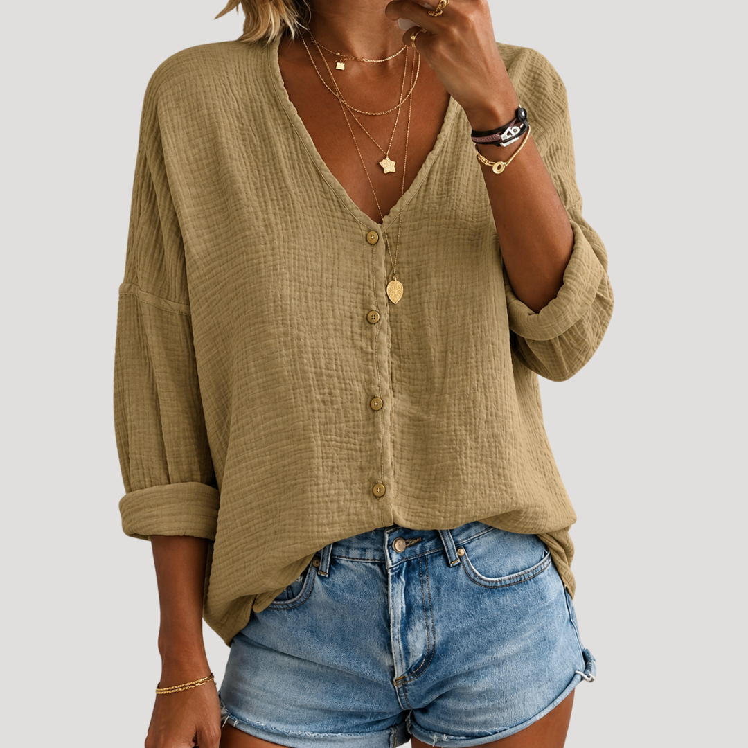 Blouse Femme Col V Boutonnée