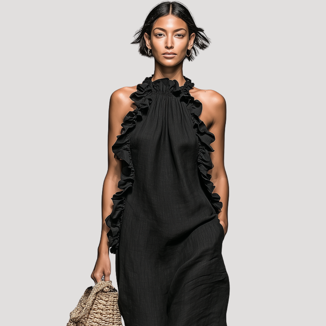 Robe Longue d'Été Sans Manches Col Montant Femme
