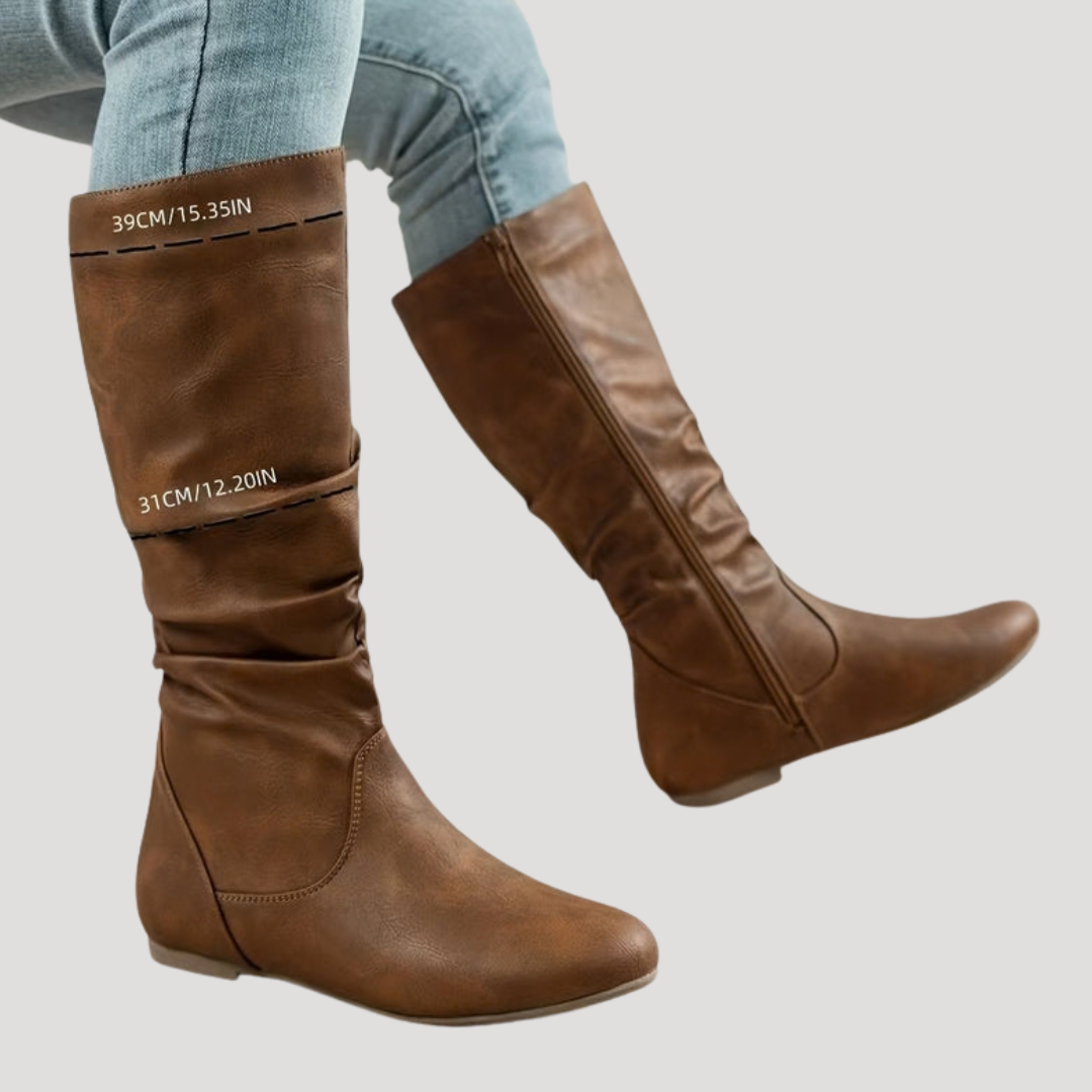 Bottes Femme Plates Froncées à Hauteur Genou
