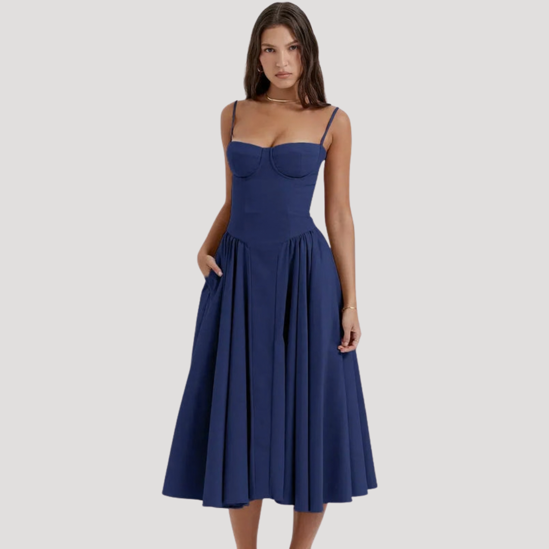 Robe midi femme élégante à fines bretelles