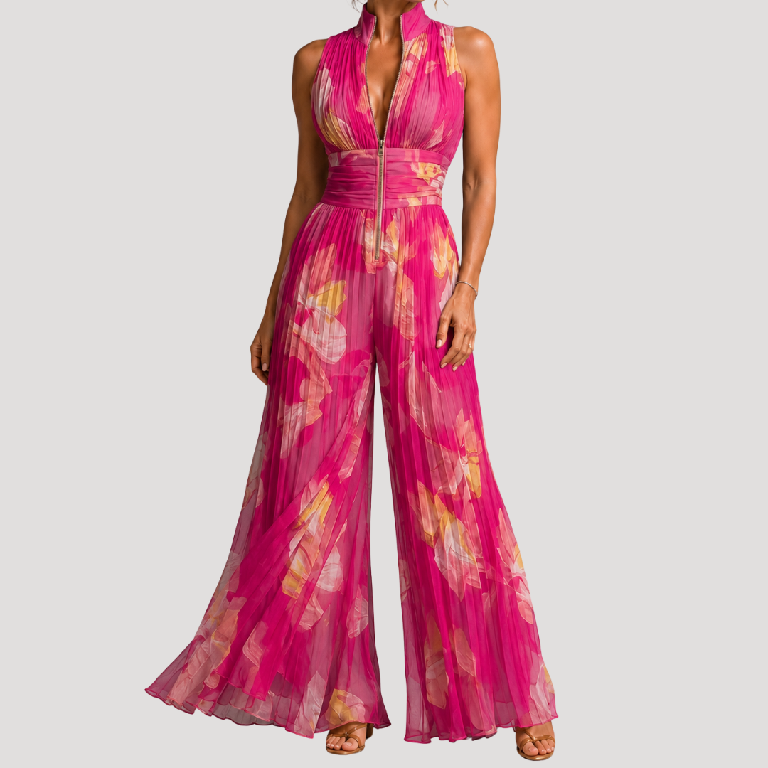 Combinaison femme fleurie dos nu à pantalon large