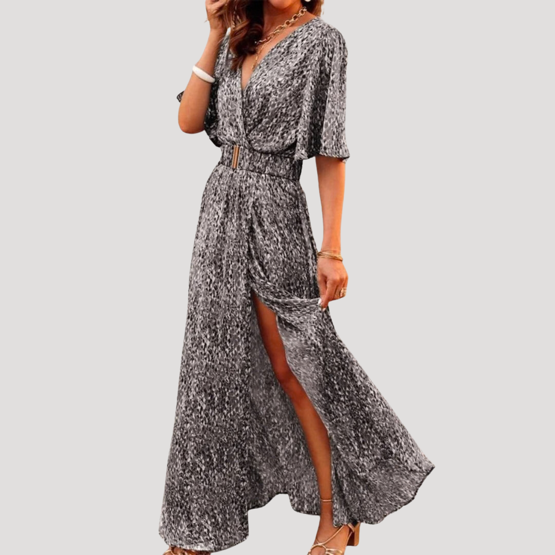 Robe longue imprimée fendue fluide