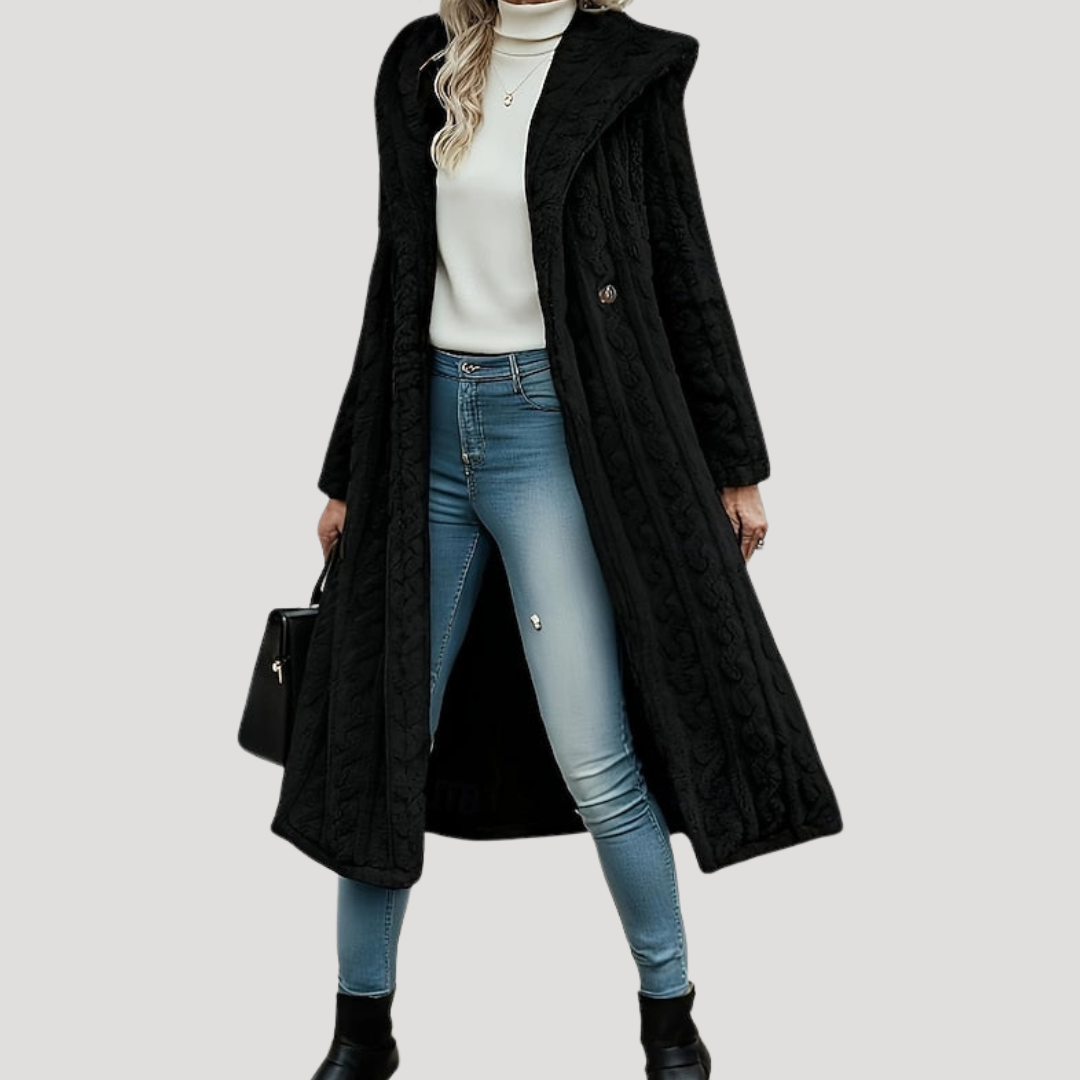 Manteau femme long texturé à capuche