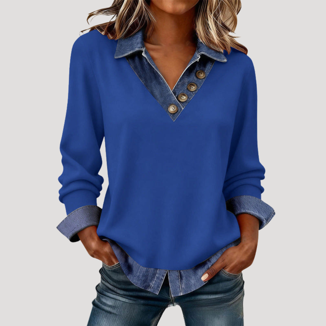 Blouse femme col V manches longues